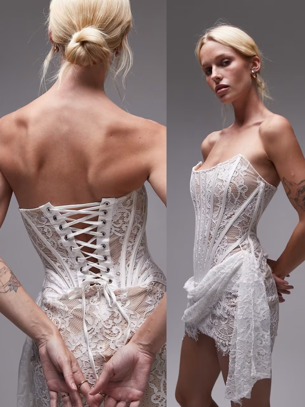 HEIRESS • The Lace Corset Mini Dress draped white bridal illusion strapless - Picture 5 of 16